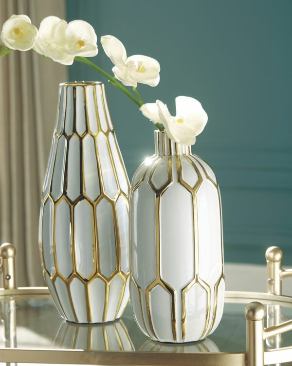 Mohsen - Gold Finish / White - Vase Set (Set of 2) - Image 2