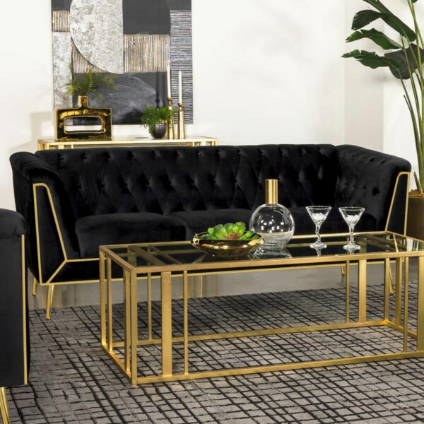Holly - Tuxedo Arm Tufted Back Sofa - Black - Image 3