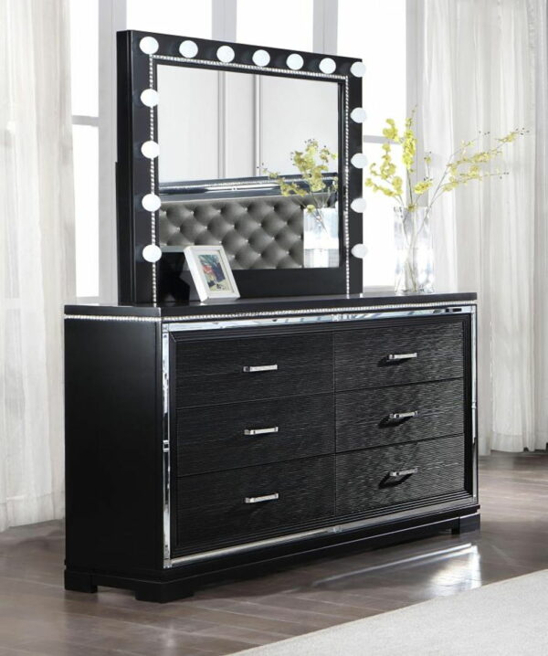 Cappola - Rectangular 6-drawer Dresser With Mirror - Silver And Black - Image 14
