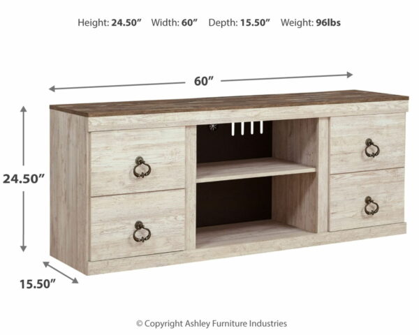 Willowton - Whitewash - 2 Pc. - TV Stand With Faux Firebrick Fireplace Insert - Image 4