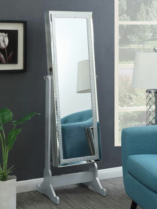 Elle - Jewelry Cheval Mirror With Crytal Trim - Silver - Image 4