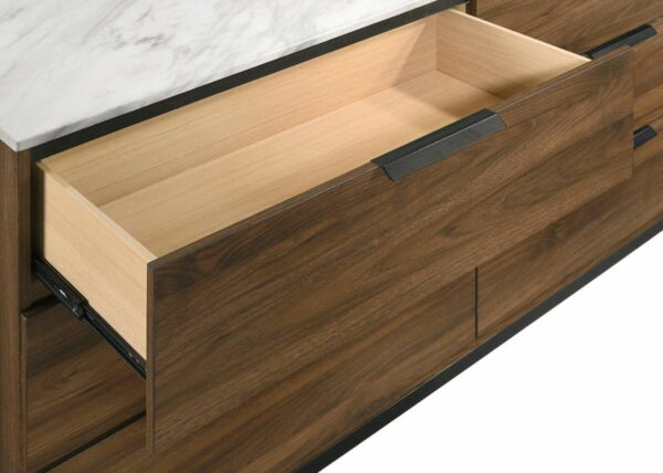 Mays - 6-Drawer Dresser With Mirror With Faux Marble Top - Walnut Brown - Image 15