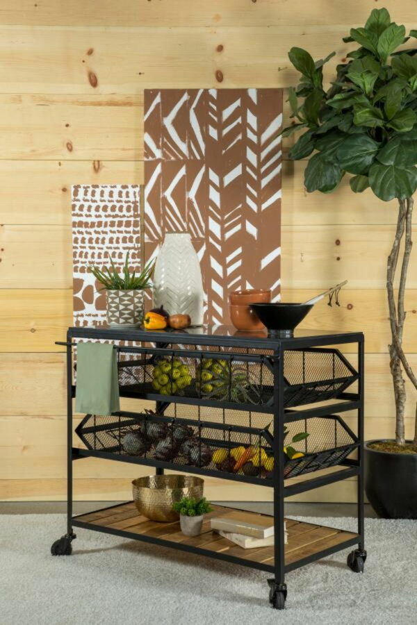 Evander - Accent Storage Cart With Casters - Natural And Black - Image 5