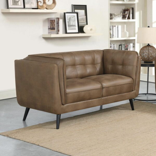 Thatcher - Upholstered Button Tufted Loveseat - Brown - Image 7