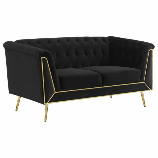 Holly - Tuxedo Arm Tufted Back Loveseat - Black - Image 10