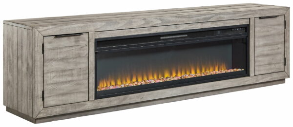 Naydell - Gray - 92" TV Stand With Wide Fireplace Insert - Image 7