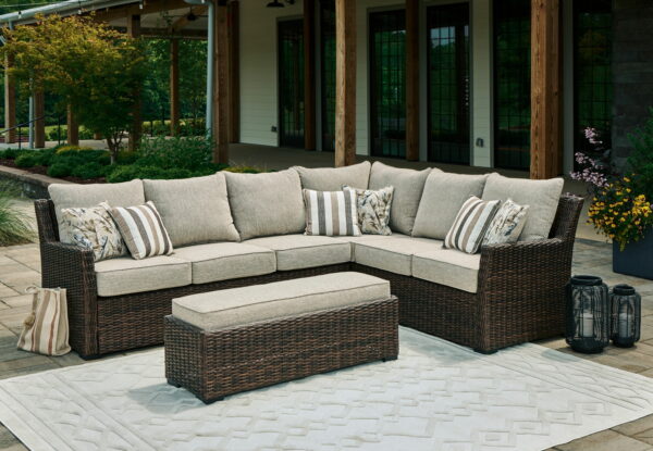 Brook Ranch - Brown - Sofa Sectional, Bench With Cushion (Set of 3) - Image 4