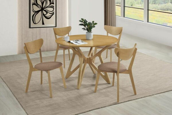 Elowen - 5 Piece Round Solid Wood Dining Set - Light Walnut - Image 4