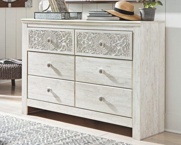 Paxberry - Whitewash - Dresser, Mirror - Medallion Drawer Pulls - Image 3