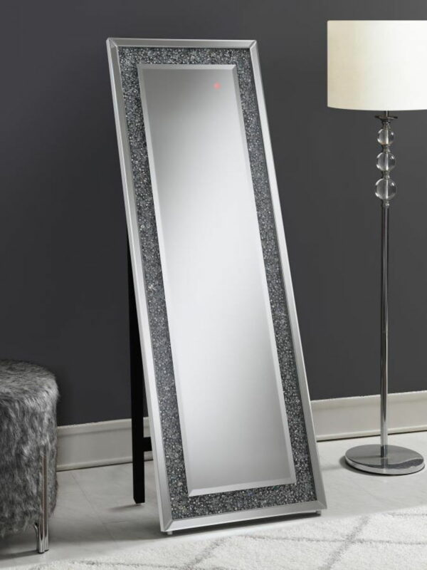 Carisi - Rectangular Standing Mirror With Led Lighting - Silver - Image 2