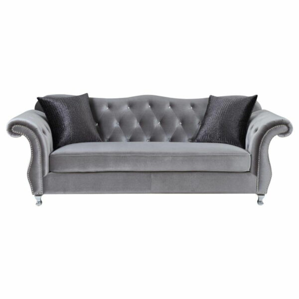 Frostine - Button Tufted Sofa - Silver - Image 3