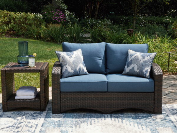Windglow - Blue / Brown - Loveseat With Cushion - Image 5
