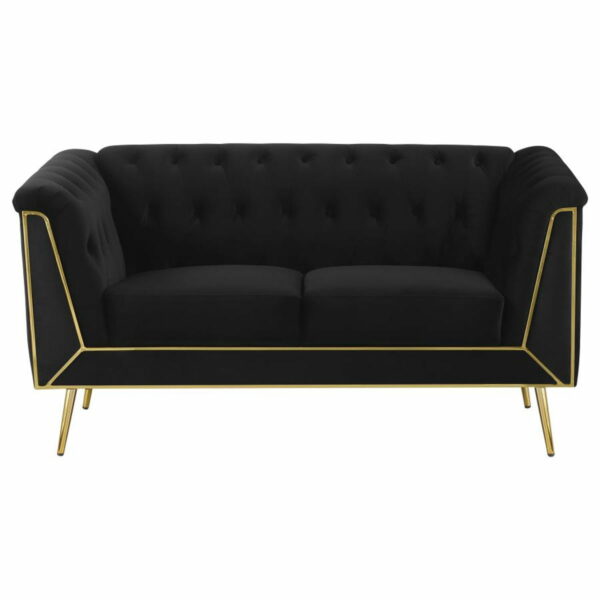 Holly - Tuxedo Arm Tufted Back Loveseat - Black - Image 4