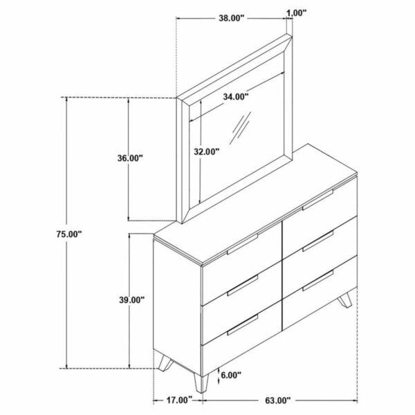Nathan - 6-drawer Dresser With Mirror - White Marble And Grey - Image 11