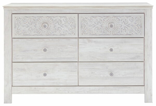 Paxberry - Whitewash - Six Drawer Dresser - Medallion Drawer Pulls - Image 6