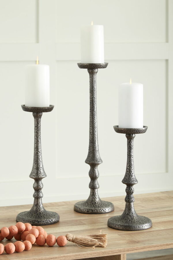 Eravell - Pewter Finish - Candle Holder Set (Set of 3) - Image 3