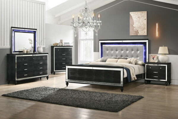 Valentino - 3/3 Twin Upholstered Bed - Black - Image 2