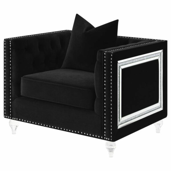 Delilah - Upholstered Tufted Tuxedo Arm Chair - Black - Image 2