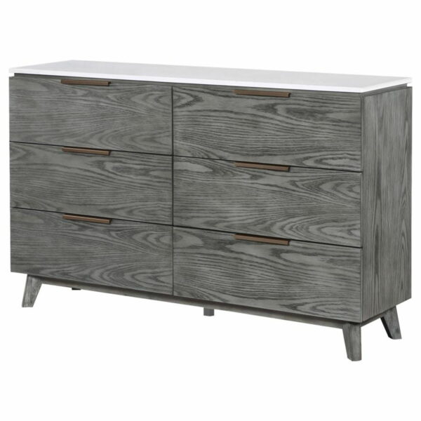 Nathan - 6-Drawer Dresser - White Marble And Gray - Image 2