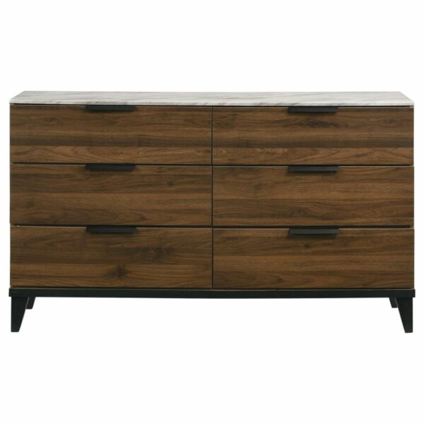 Mays - 6-Drawer Dresser With Faux Marble Top - Walnut Brown - Image 7