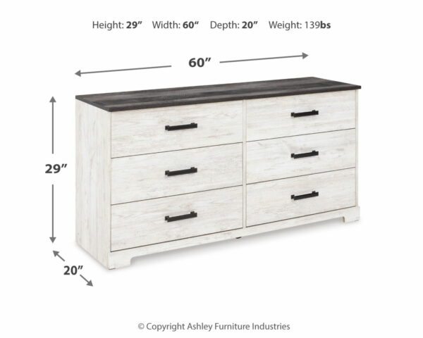 Shawburn - White / Black / Gray - Six Drawer Dresser - Pewter-tone Pulls - Image 2