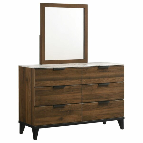 Mays - 6-Drawer Dresser With Mirror With Faux Marble Top - Walnut Brown - Image 13