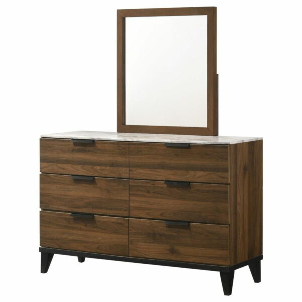Mays - 6-Drawer Dresser With Mirror With Faux Marble Top - Walnut Brown - Image 7