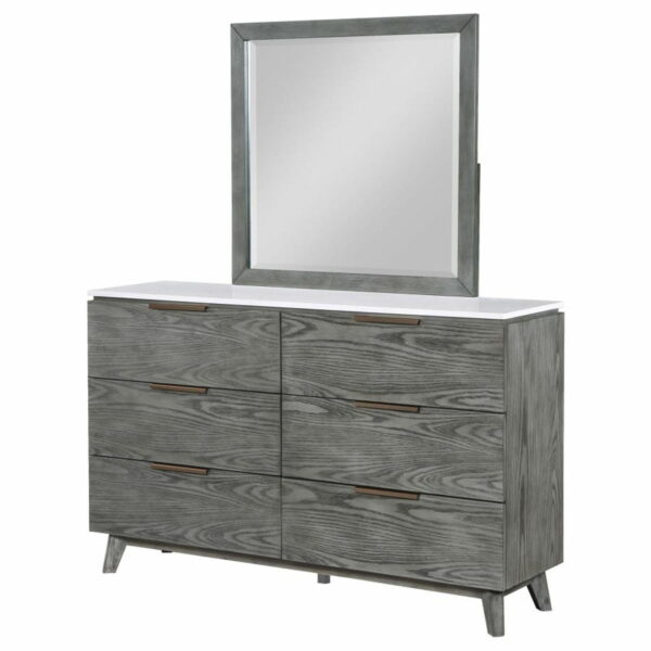 Nathan - 6-drawer Dresser With Mirror - White Marble And Grey - Image 2