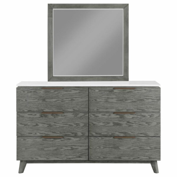 Nathan - 6-drawer Dresser With Mirror - White Marble And Grey - Image 7