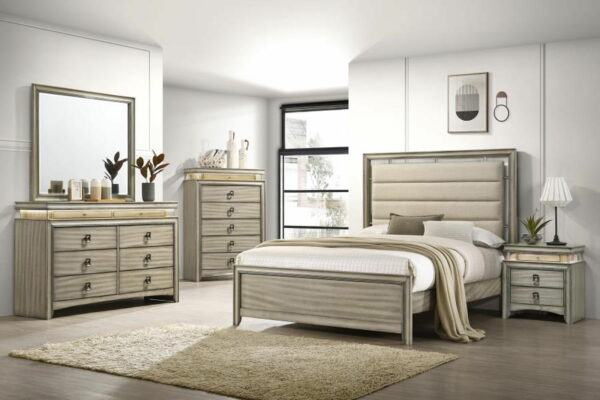 Giselle - 8-Drawer Bedroom Dresser With Mirror With LED - Rustic Beige - Image 8