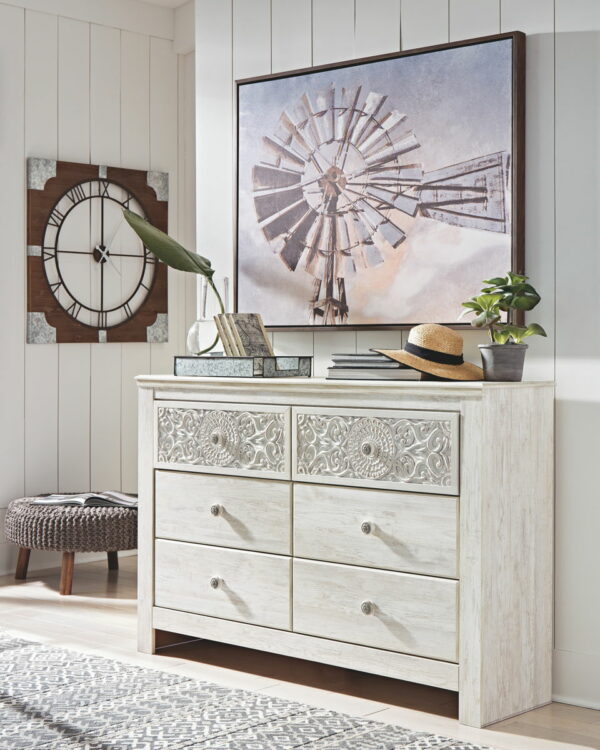Paxberry - Whitewash - Six Drawer Dresser - Medallion Drawer Pulls - Image 3