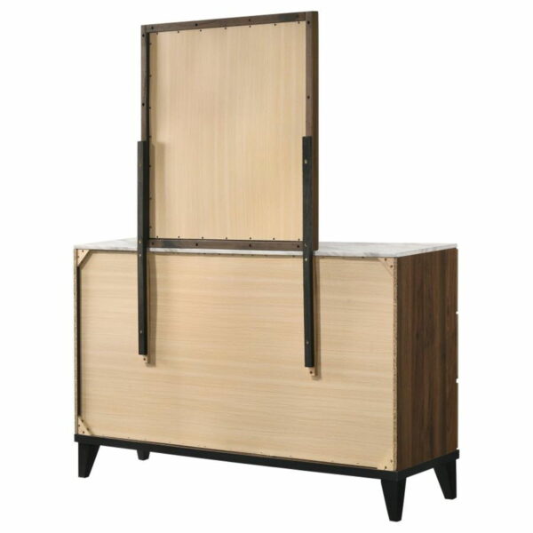 Mays - 6-Drawer Dresser With Mirror With Faux Marble Top - Walnut Brown - Image 8