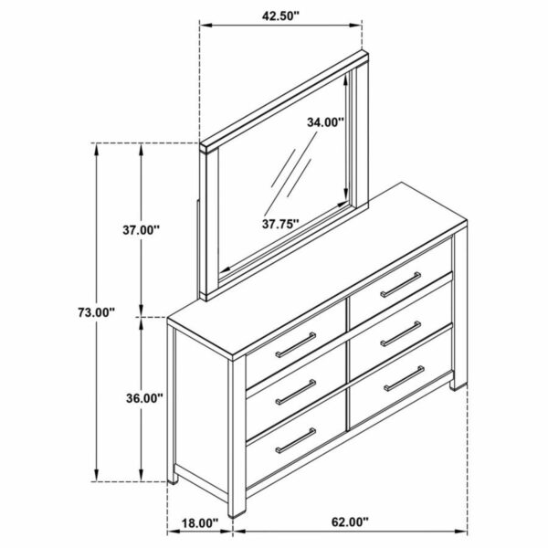 Kieran - 6-Drawer Bedroom Dresser With Mirror - Grey - Image 12