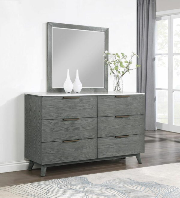 Nathan - 6-drawer Dresser With Mirror - White Marble And Grey - Image 6
