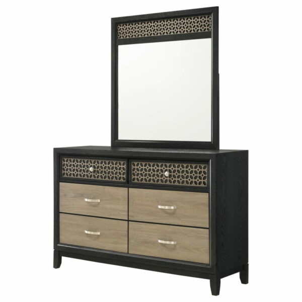 Valencia - 6-drawer Dresser With Mirror - Light Brown And Black - Image 12