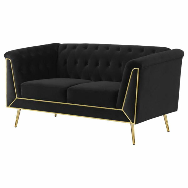 Holly - Tuxedo Arm Tufted Back Loveseat - Black - Image 8