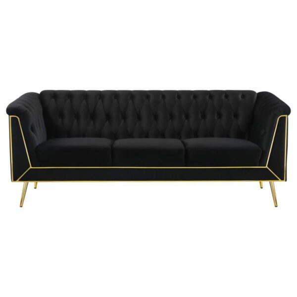 Holly - Tuxedo Arm Tufted Back Sofa - Black - Image 10