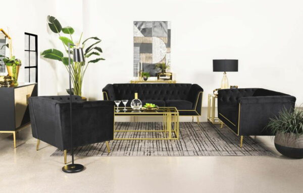Holly - Tuxedo Arm Tufted Back Sofa - Black - Image 9