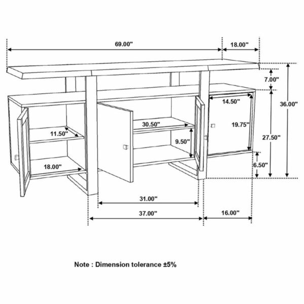 Ditman - 4 Door Solid Wood Sideboard Buffet - Gray Sheesham - Image 6
