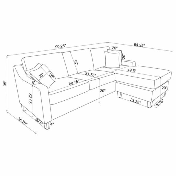 Mcloughlin - Upholstered Sloped Arm Sectional Sofa - Platinum - Image 4