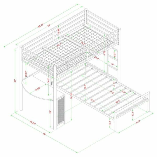 Fisher - Twin Over Twin Workstation Loft Bed Set - Gunmetal - Image 2