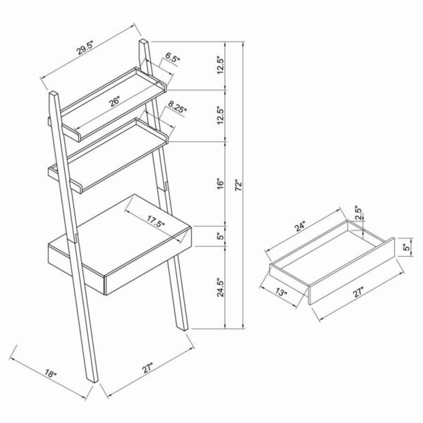 Colella - 3 Piece Ladder Desk And Bookcase Set - Cappuccino - Image 6