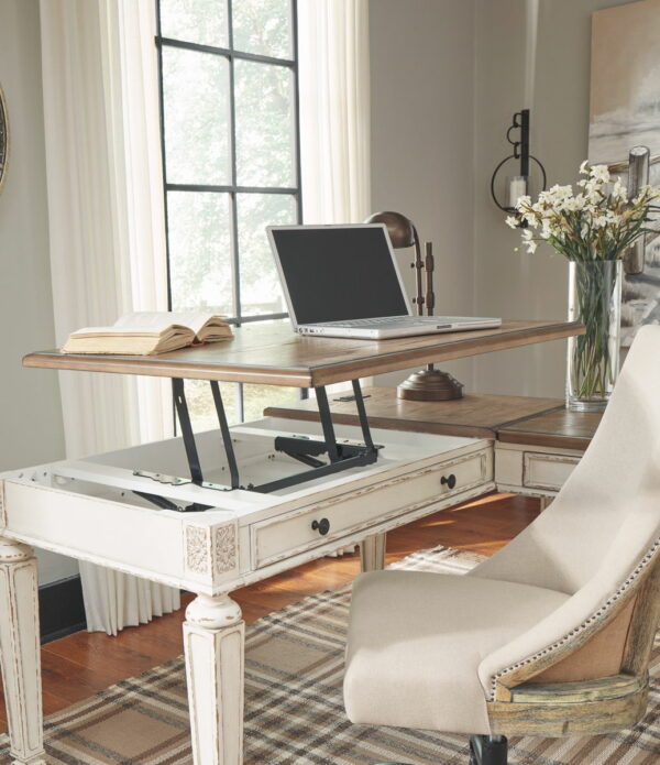Realyn - White / Brown - Home Office Lift Top Desk - Image 2