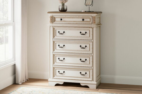 Realyn - White / Brown / Beige - Five Drawer Chest - Image 4