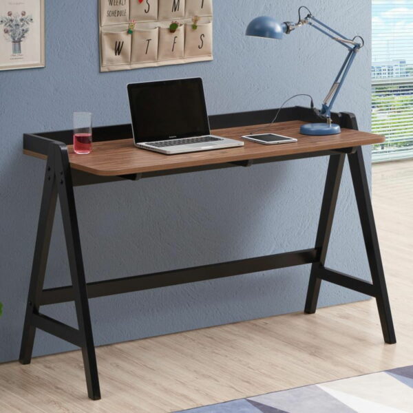 Raul - Writing Desk With USB Ports - Walnut And Black - Image 7