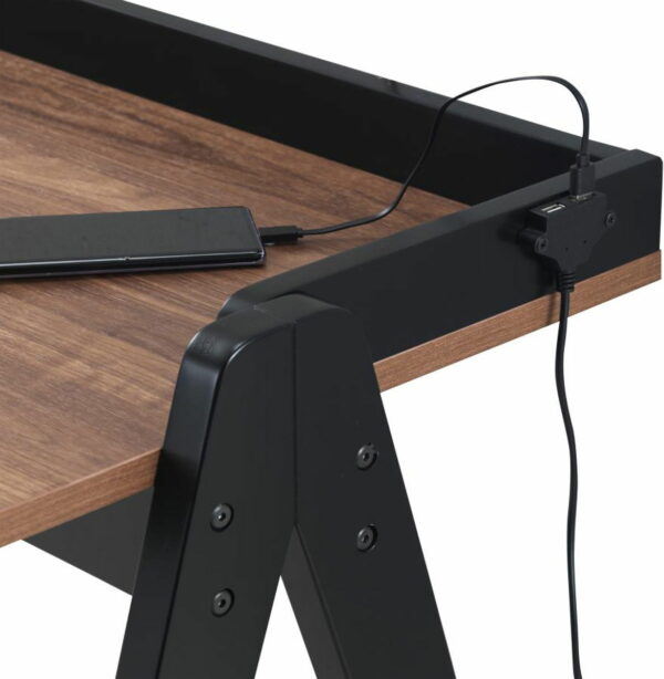 Raul - Writing Desk With USB Ports - Walnut And Black - Image 10