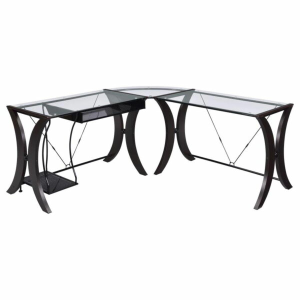 Monterey - Glass Top L-Shape Computer Desk - Cappuccino - Image 7