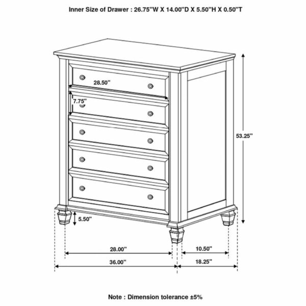Sandy Beach - 5-drawer Chest - Image 2