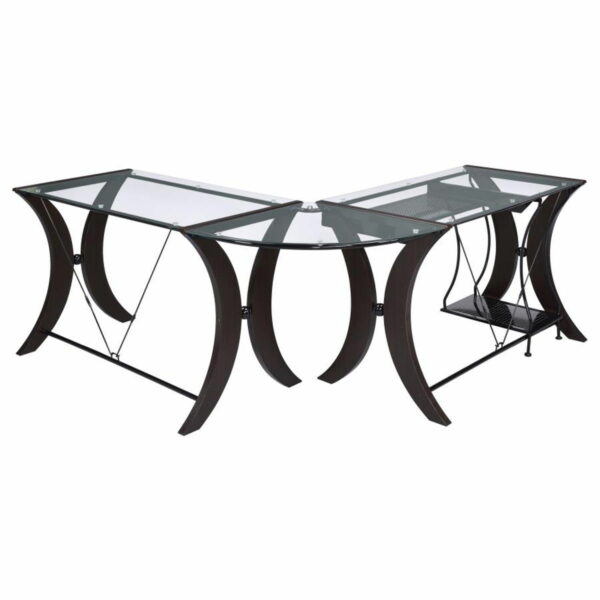 Monterey - Glass Top L-Shape Computer Desk - Cappuccino - Image 5