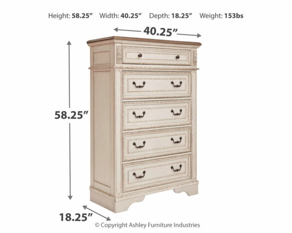Realyn - White / Brown / Beige - Five Drawer Chest - Image 7